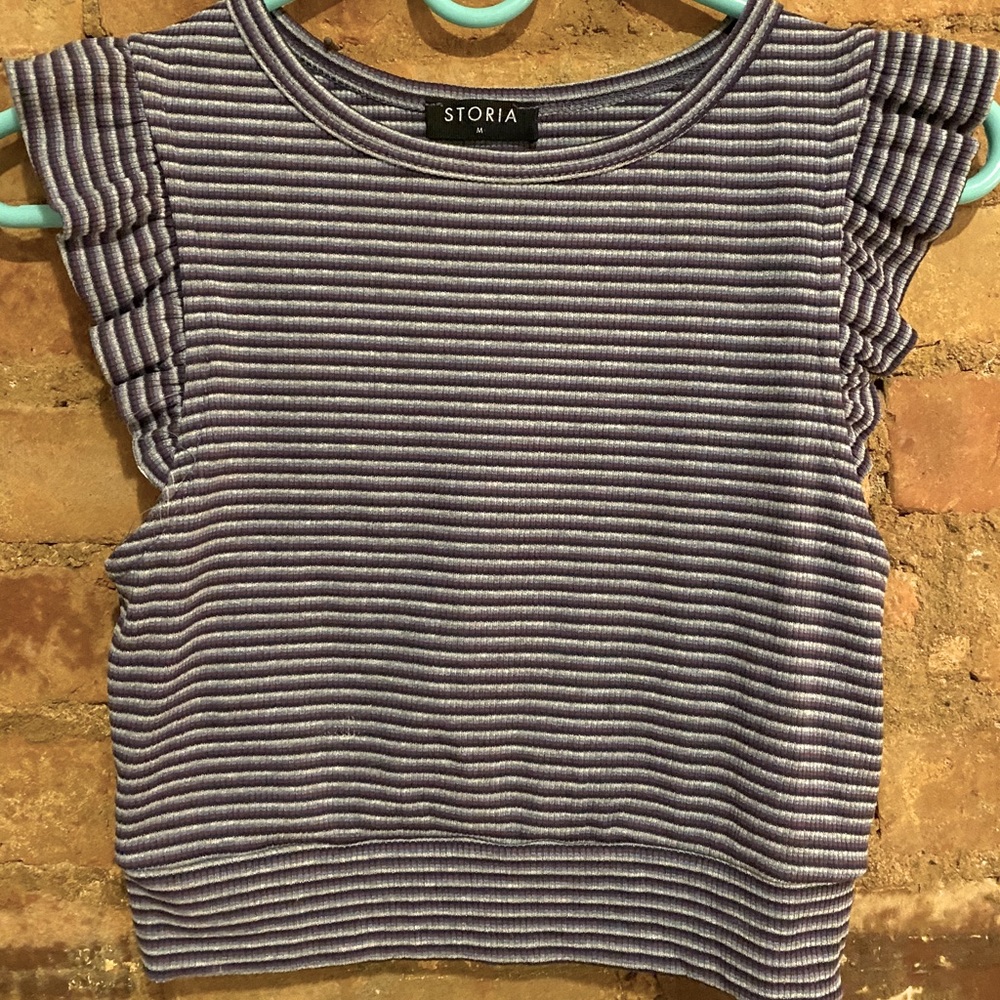 Cropped purple striped ruffle top